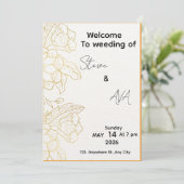 Faire invitation de mariage élégant blanc et or lé (Debout devant)