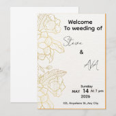 Faire invitation de mariage élégant blanc et or lé (Devant / Derrière)