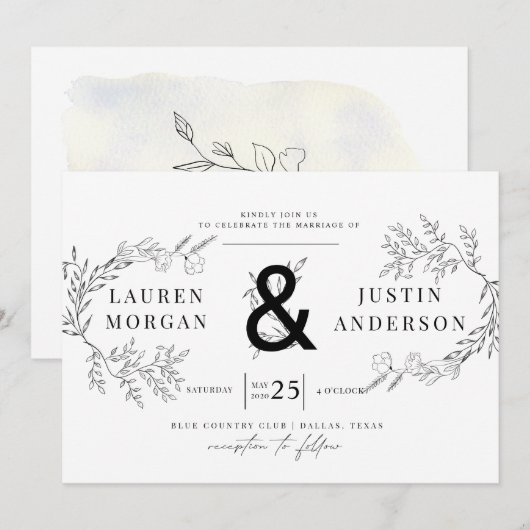 Faire invitation de mariage élégant de botanique (Devant / Derrière)