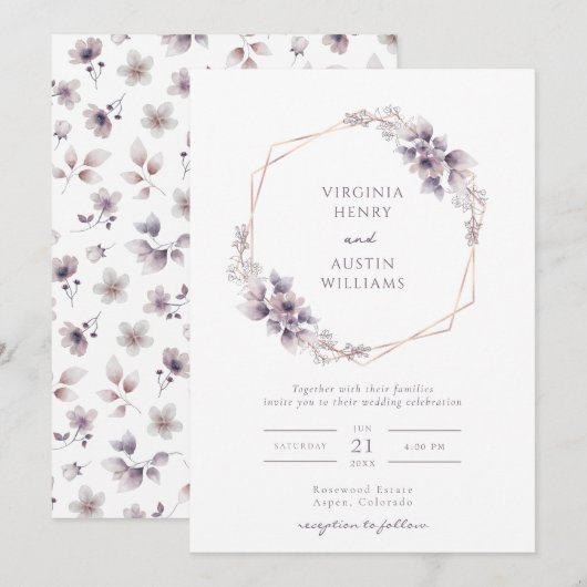 Faire invitation de mariage élégant violet (Devant / Derrière)
