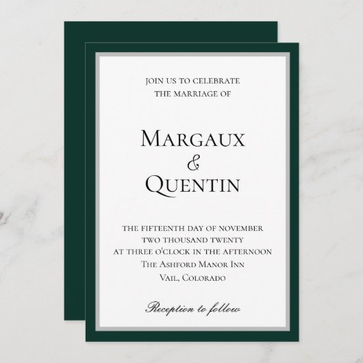 Faire invitation de mariage Émeraude et Argent (Devant / Derrière)
