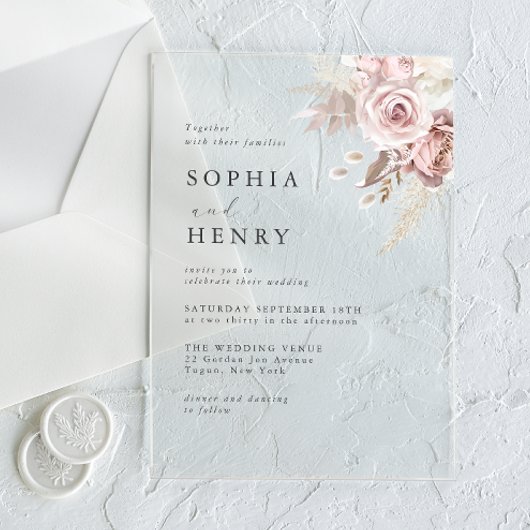 Faire invitation de mariage en acrylic avec fleurs