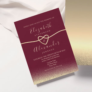 Faire invitation de mariage en bordeaux et or