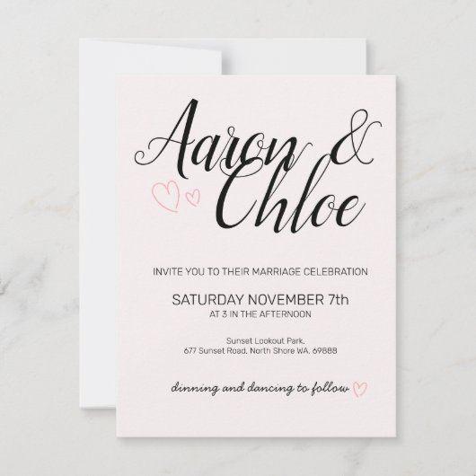 Faire invitation de mariage en calligraphie minima (Devant)