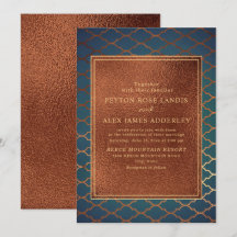 Faire invitation de mariage en cuivre sarcelle or 