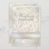 Faire invitation de mariage en damas de perle blan (Devant / Derrière)