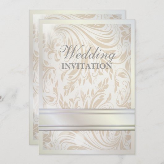 Faire invitation de mariage en damas de perle blan (Devant / Derrière)