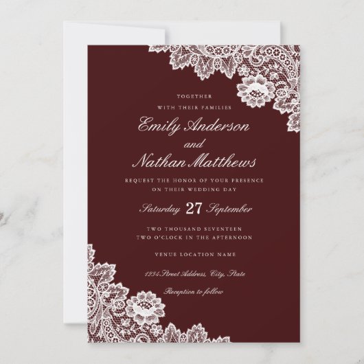Faire invitation de mariage en dentelle blanche de (Devant)