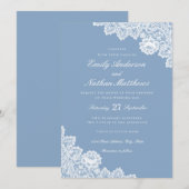 Faire invitation de mariage en dentelle bleue poud (Devant / Derrière)