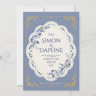 Faire invitation de mariage en dentelle florale bl