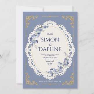 Faire invitation de mariage en dentelle florale bl