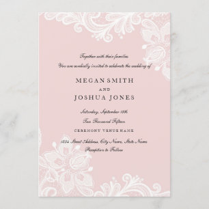Faire invitation de mariage en dentelle rose pêche