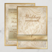 Faire invitation de mariage en or champagne damass (Devant / Derrière)