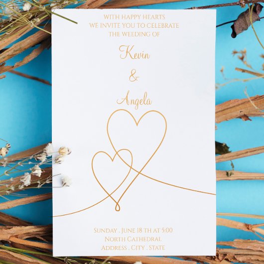 Faire invitation de mariage en or élégant