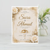 Faire invitation de mariage en or | Fleur classiqu (Debout devant)