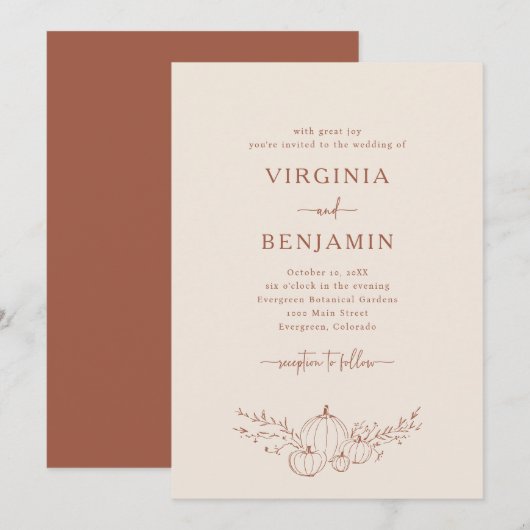Faire invitation de mariage en terracotta (Devant / Derrière)