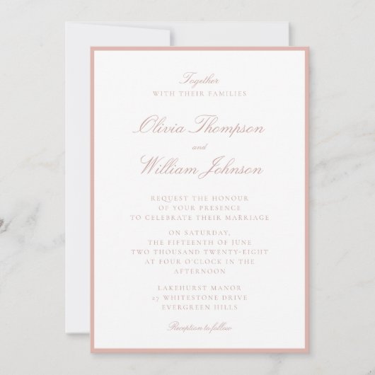 Faire invitation de mariage encadrée pêche douce (Devant)