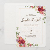 Faire invitation de mariage Fleur Rouge Foncé (Devant / Derrière)