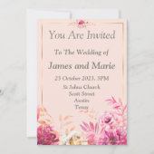 Faire invitation de mariage, fleurs roses (Devant)