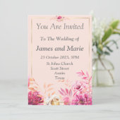 Faire invitation de mariage, fleurs roses (Debout devant)