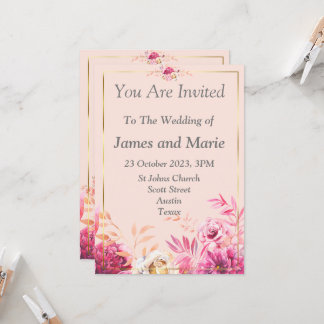 Faire invitation de mariage, fleurs roses