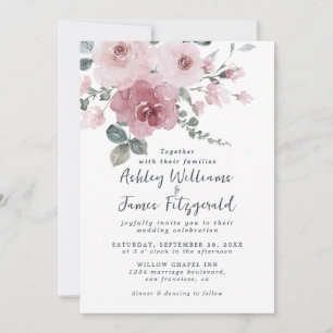 Faire invitation de mariage floral aquarelle rose