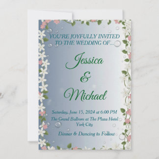 Faire invitation de mariage floral argent et bleu 