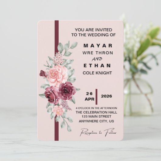 Faire invitation de mariage floral élégant  (Debout devant)