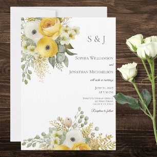 Faire invitation de mariage floral or et beige