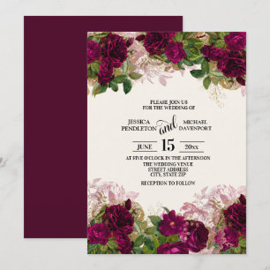 Faire invitation de mariage floral prune violet fo