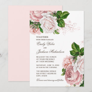 Faire invitation de mariage floral rose pâle éléga
