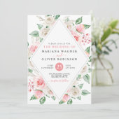 Faire invitation de mariage floral rose pêche pâle (Debout devant)