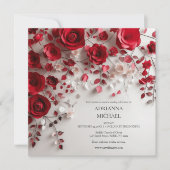 Faire invitation de mariage floral rose rouge élég (Devant)