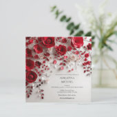 Faire invitation de mariage floral rose rouge élég (Debout devant)