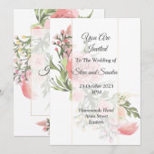 Faire invitation de mariage, floral rose vintage (Devant / Derrière)