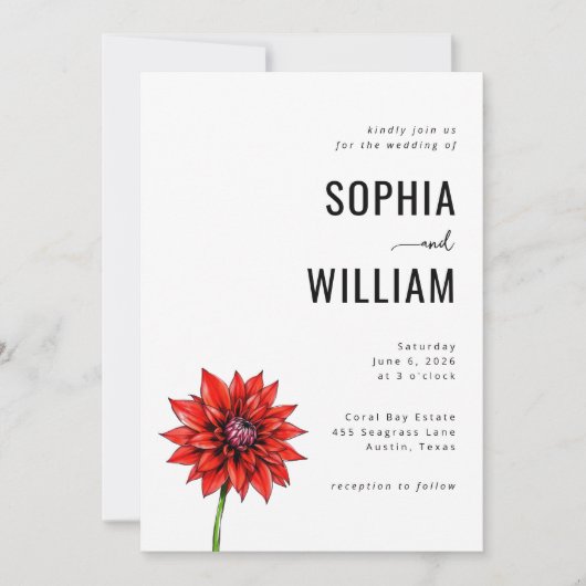 Faire invitation de mariage floral rouge (Devant)