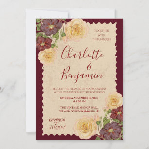 Faire invitation de mariage floral vintage burgund