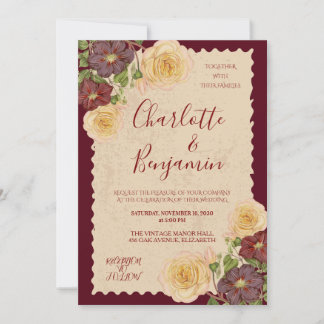 Faire invitation de mariage floral vintage burgund