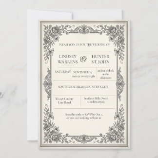 Faire invitation de mariage floral vintage élégant