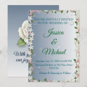 Faire invitation de mariage florale argent et bleu (Devant / Derrière)