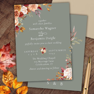 Faire invitation de mariage florale automnale vert