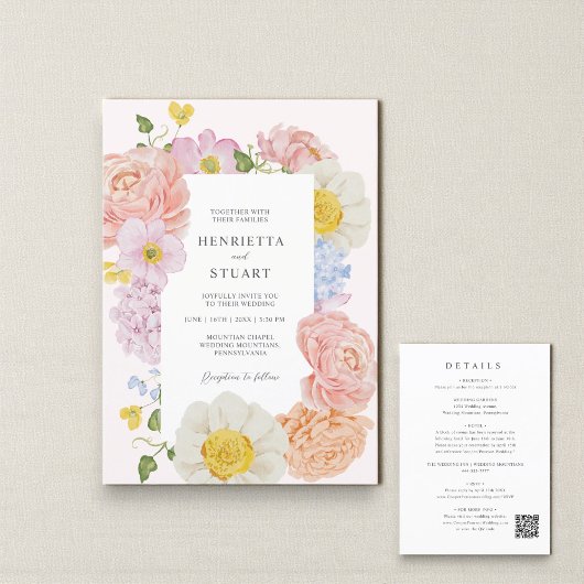Faire invitation de mariage Florale aux Péches tou
