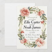 Faire invitation de mariage florale aux tons roses (Devant / Derrière)
