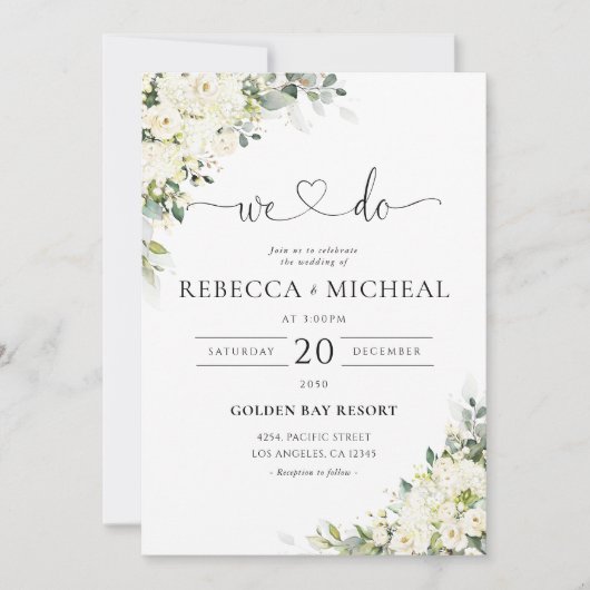 Faire invitation de mariage florale blanche élégan (Devant)