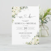 Faire invitation de mariage florale blanche élégan (Debout devant)