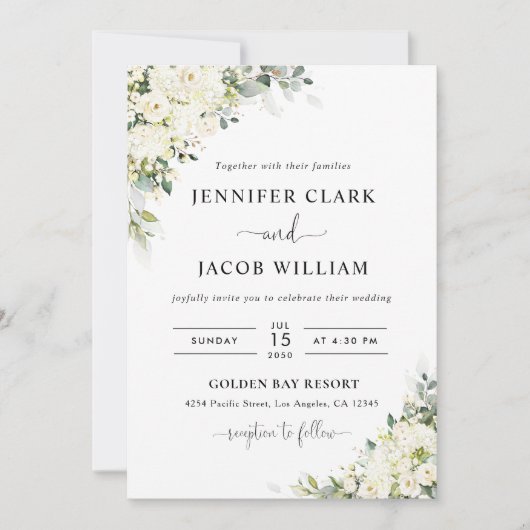 Faire invitation de mariage florale blanche élégan (Devant)