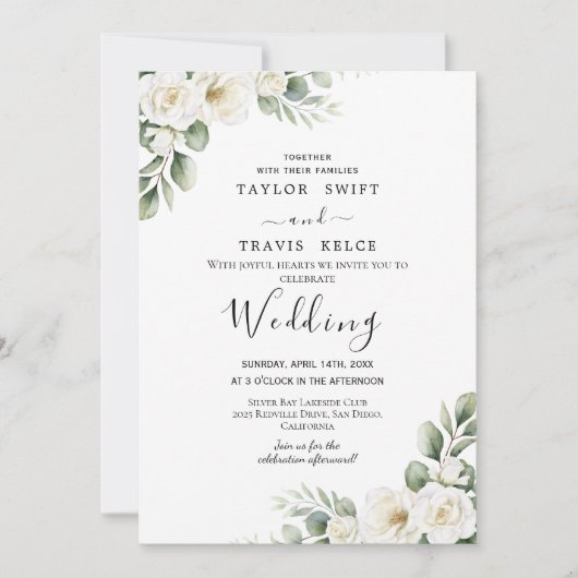 Faire invitation de mariage florale blanche élégan (Devant)