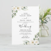 Faire invitation de mariage florale blanche élégan (Debout devant)