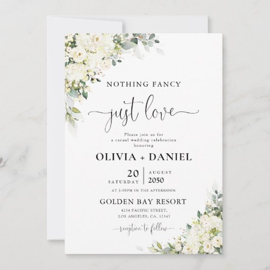 Faire invitation de mariage florale blanche élégan (Devant)