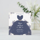 Faire invitation de mariage florale bleu marine (Debout devant)